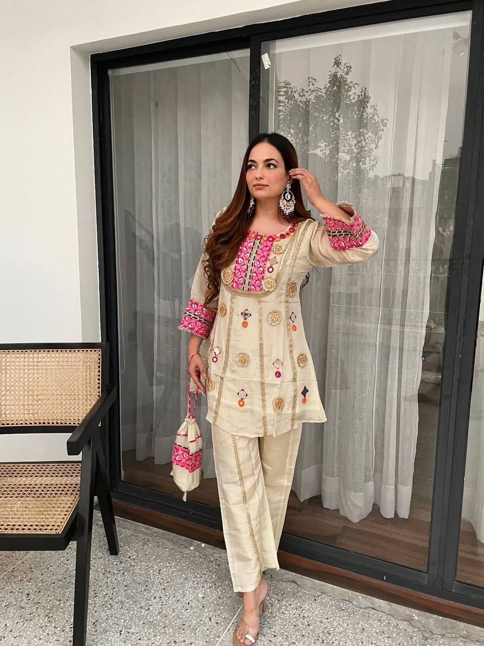 COS MOSS REAL MIRROR AND SEQUENCE EMBROIDERY WORK SUIT