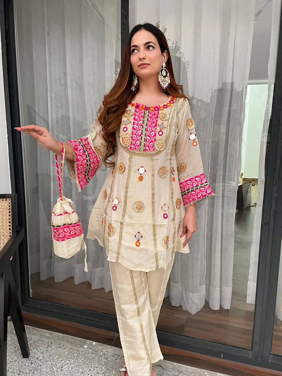 COS MOSS REAL MIRROR AND SEQUENCE EMBROIDERY WORK SUIT