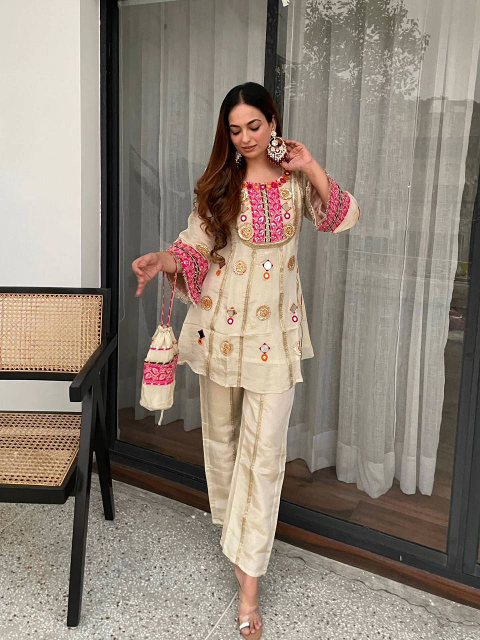 COS MOSS REAL MIRROR AND SEQUENCE EMBROIDERY WORK SUIT