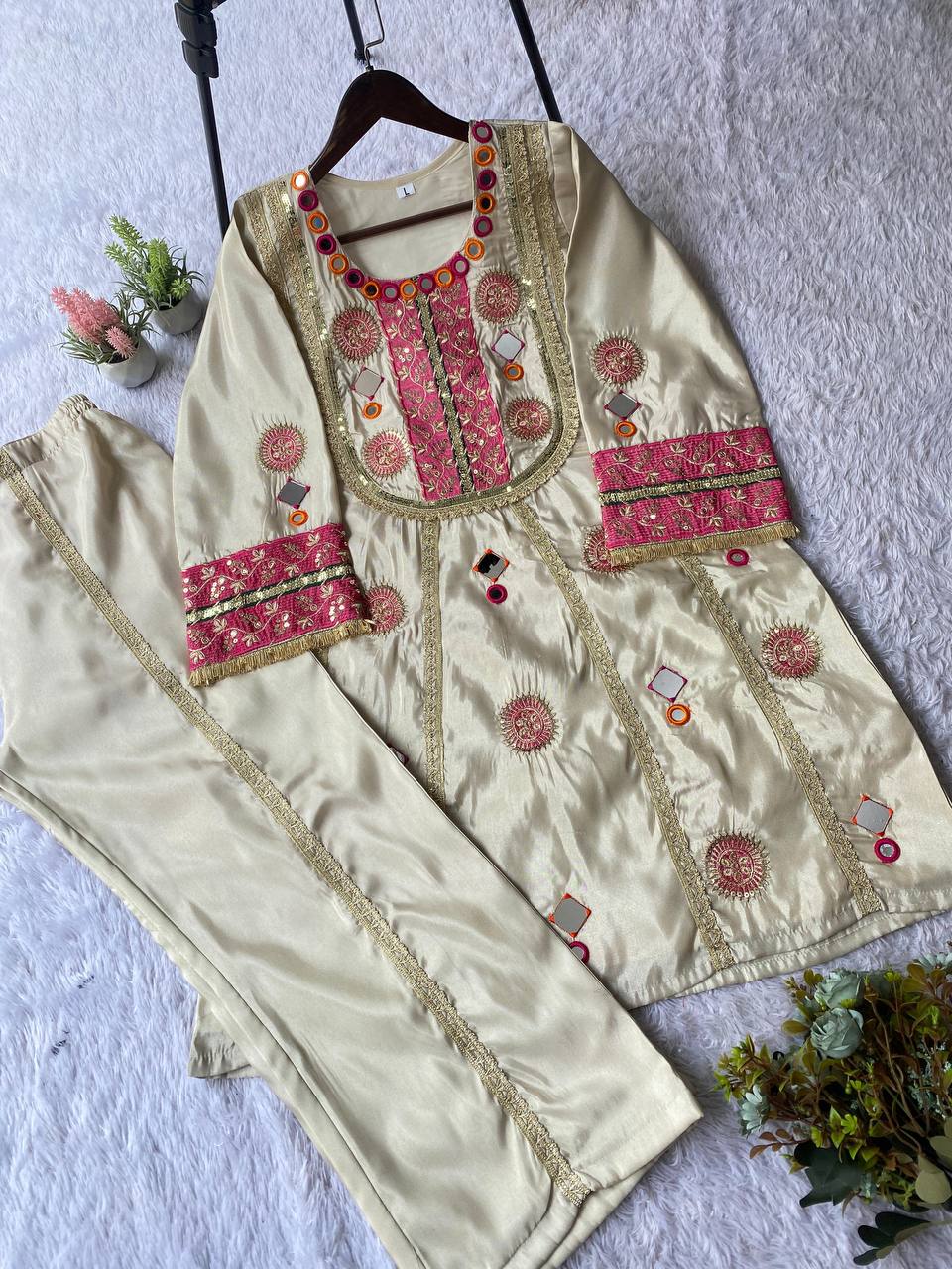 COS MOSS REAL MIRROR AND SEQUENCE EMBROIDERY WORK SUIT