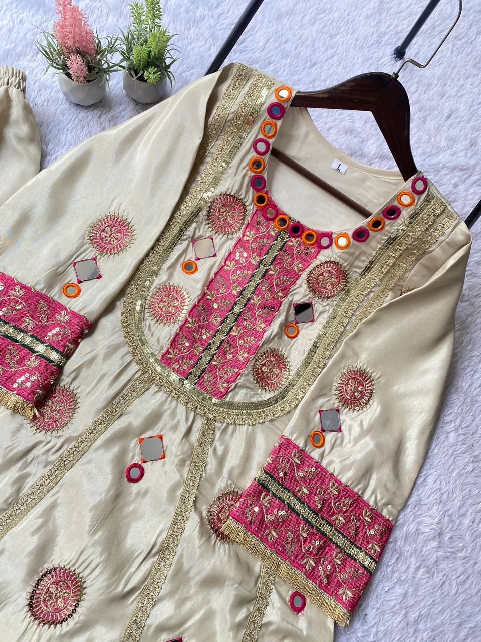 COS MOSS REAL MIRROR AND SEQUENCE EMBROIDERY WORK SUIT