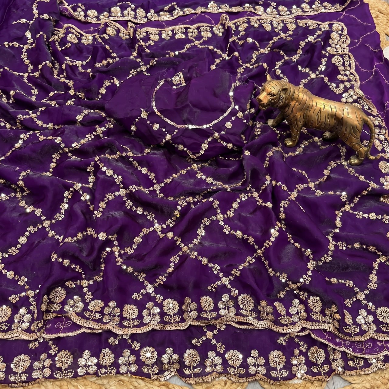 Pure Fandy Sattin Silk With Beautiful Original Gold Beads