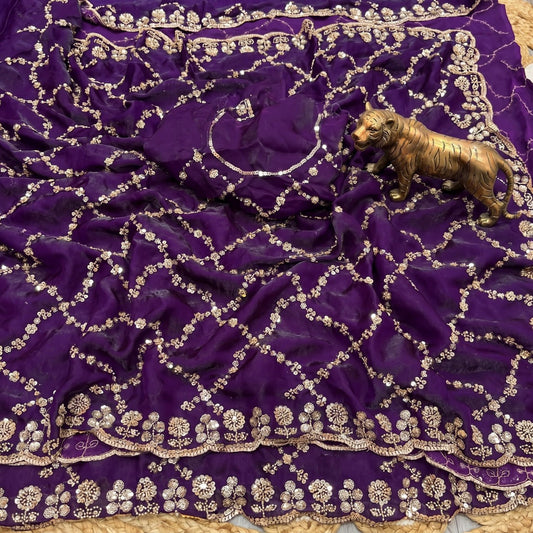 Pure Fandy Sattin Silk With Beautiful Original Gold Beads
