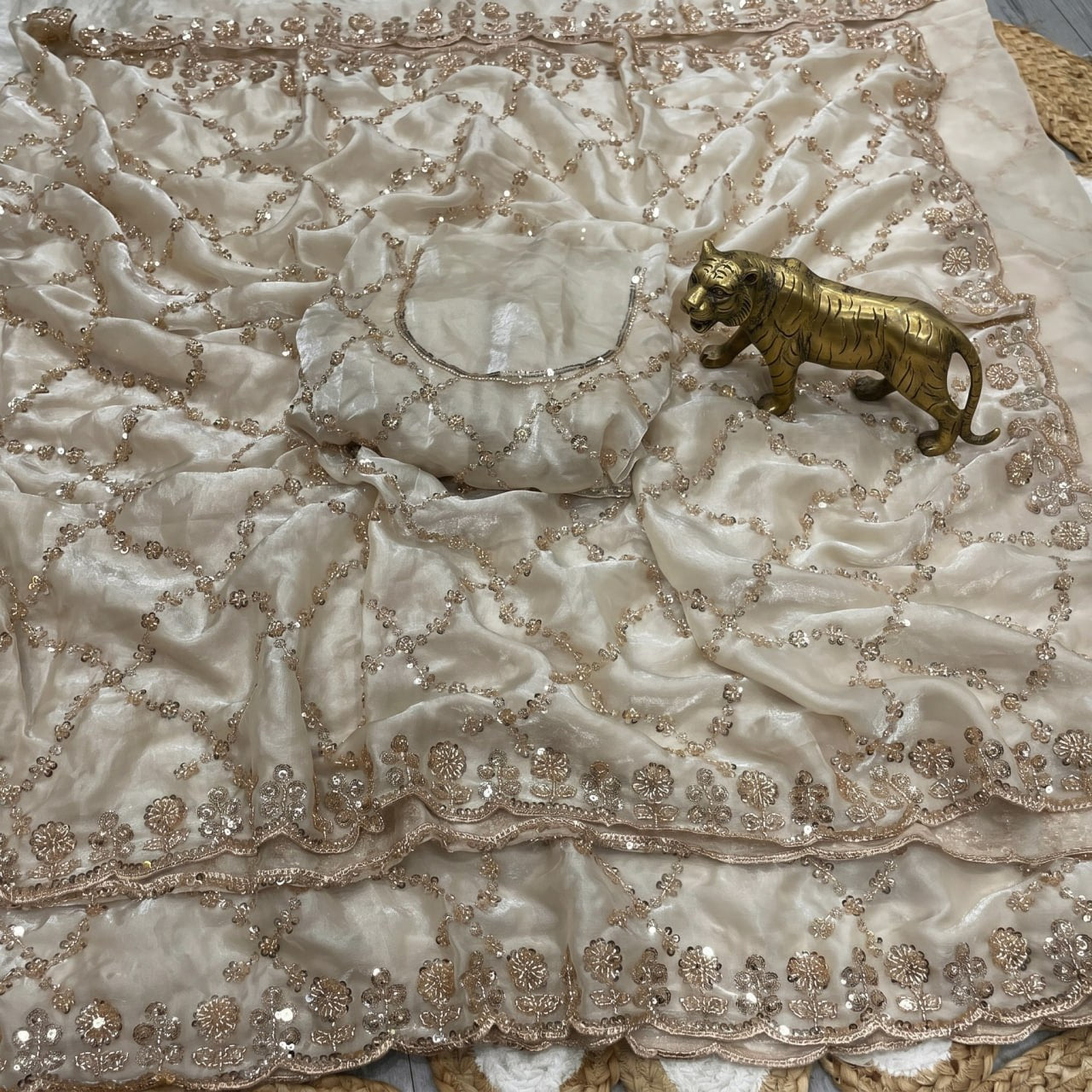Pure Fandy Sattin Silk With Beautiful Original Gold Beads