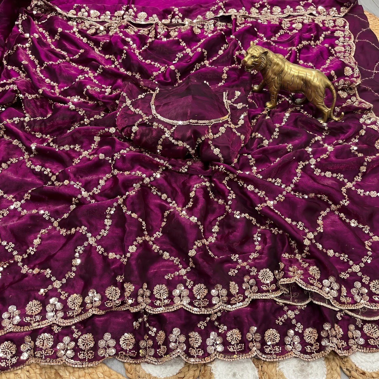 Pure Fandy Sattin Silk With Beautiful Original Gold Beads