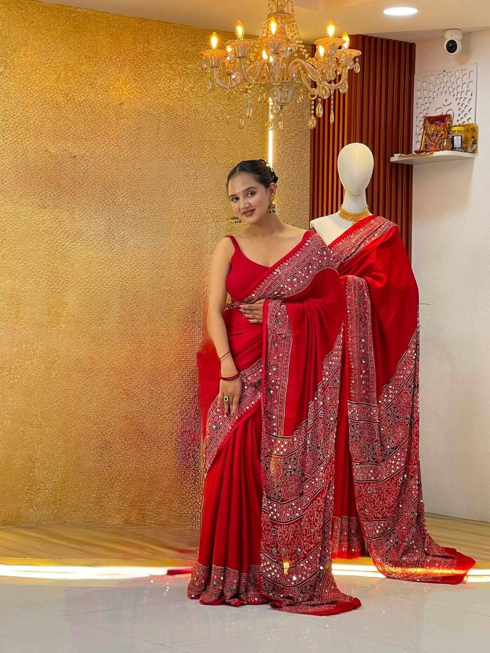 Soft crepe silk Beautiful Ajarakh print Saree