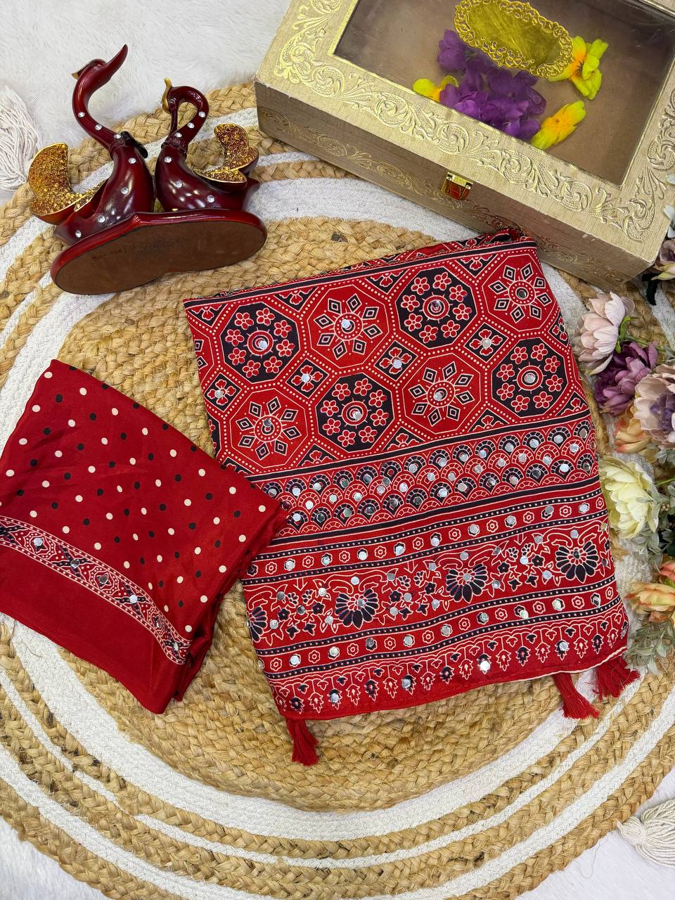 Soft crepe silk Beautiful Ajarakh print Saree
