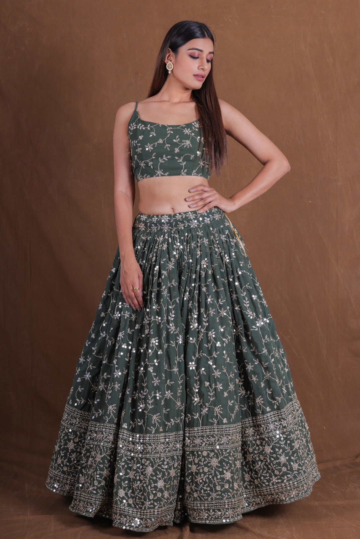 Georgette Zari Sequence Embroidery Work Lehenga