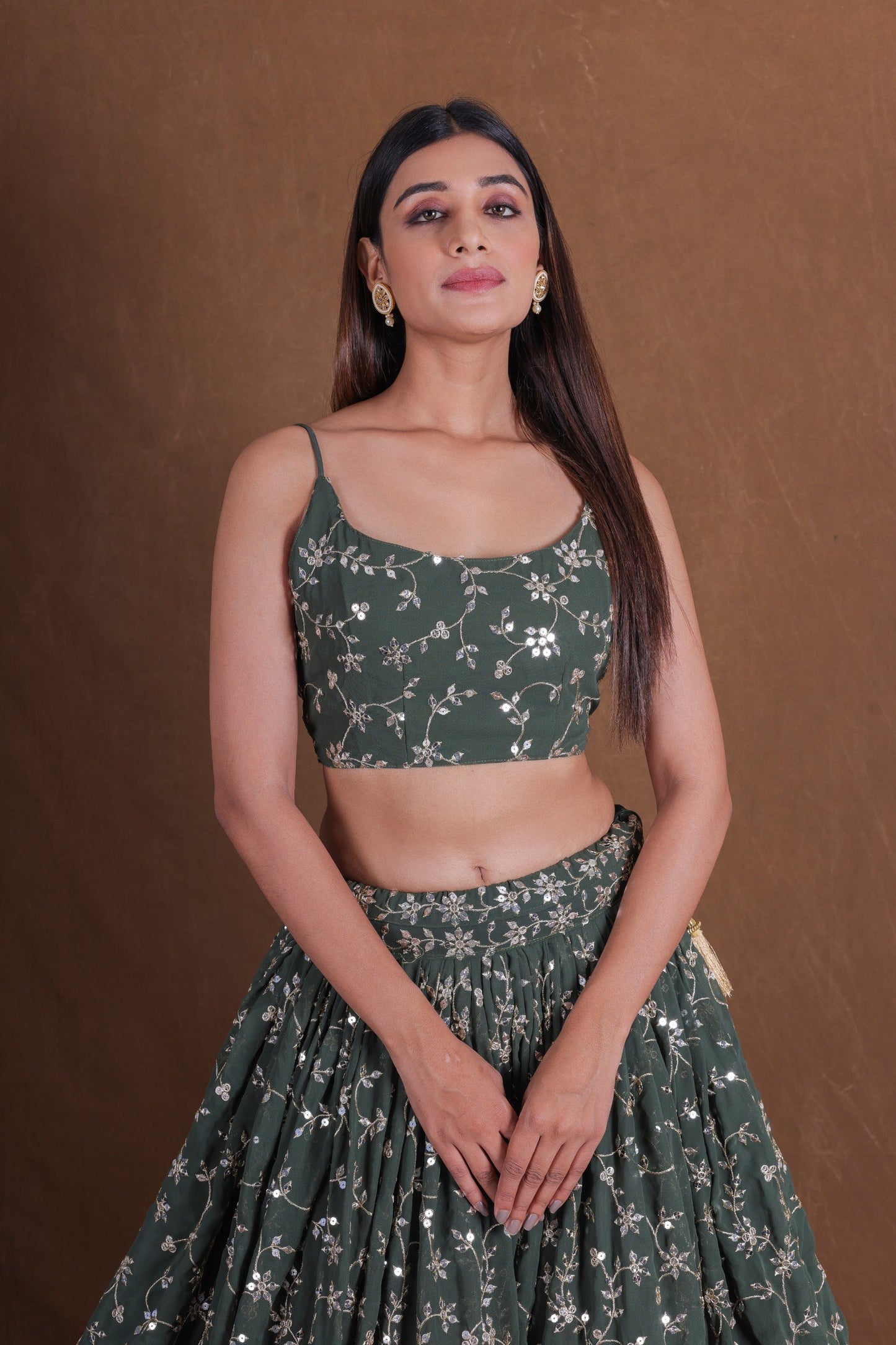 Georgette Zari Sequence Embroidery Work Lehenga