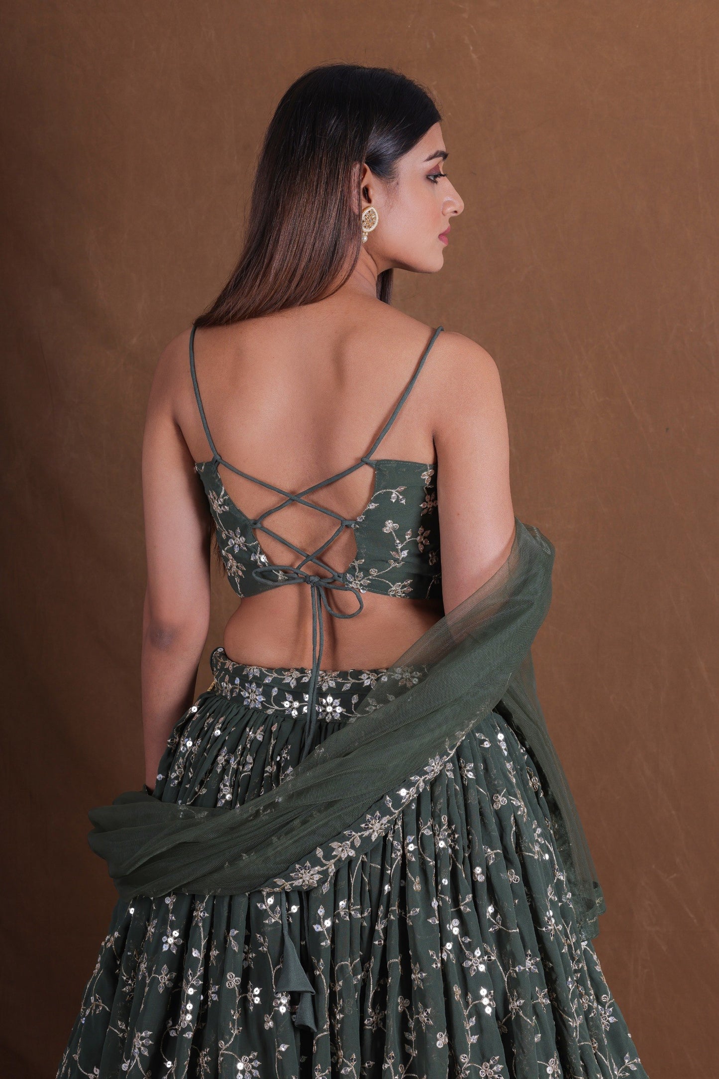 Georgette Zari Sequence Embroidery Work Lehenga