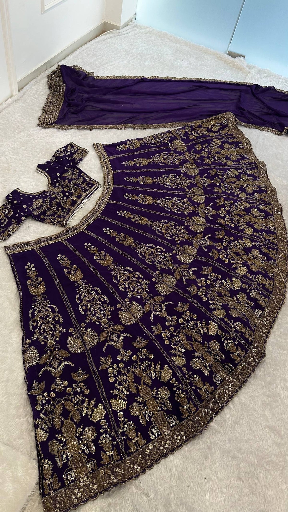 Faux Georgette lehenga with sequins zari & dori work choli