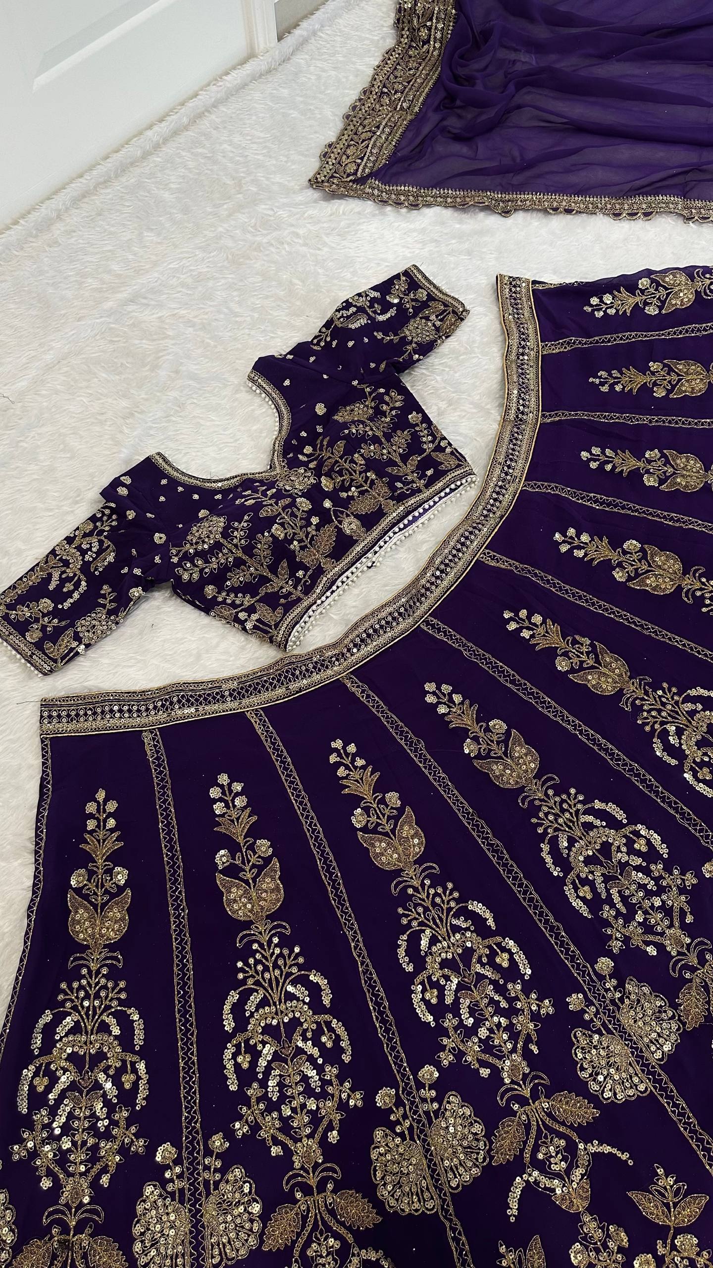 Faux Georgette lehenga with sequins zari & dori work choli