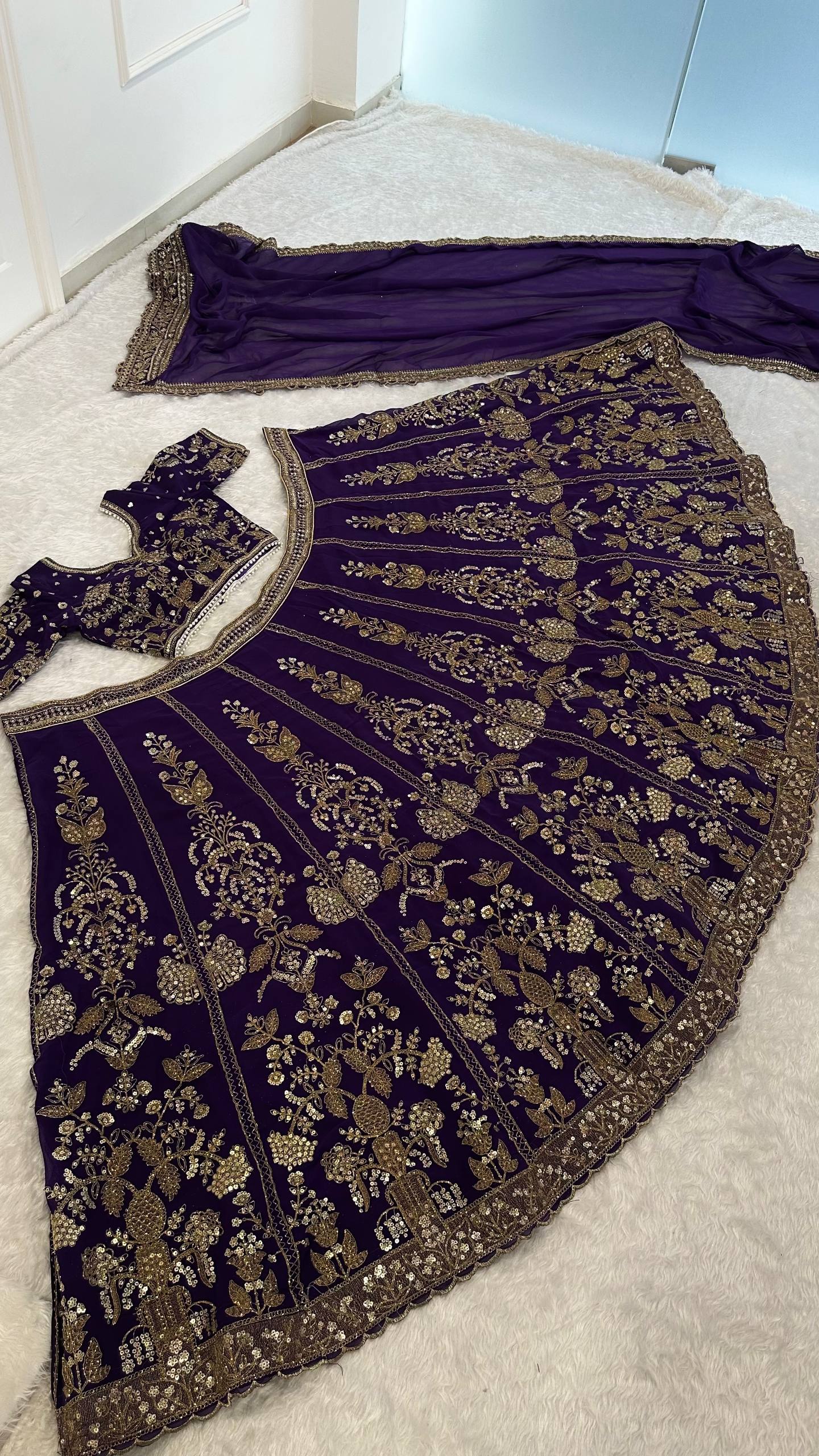 Faux Georgette lehenga with sequins zari & dori work choli