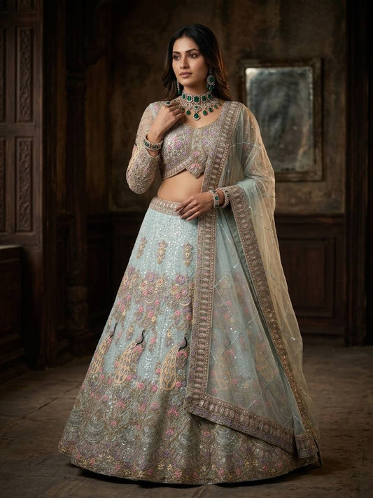 Einführung eines 4 Meter ausgestellten Coding Sequins Work Lehenga