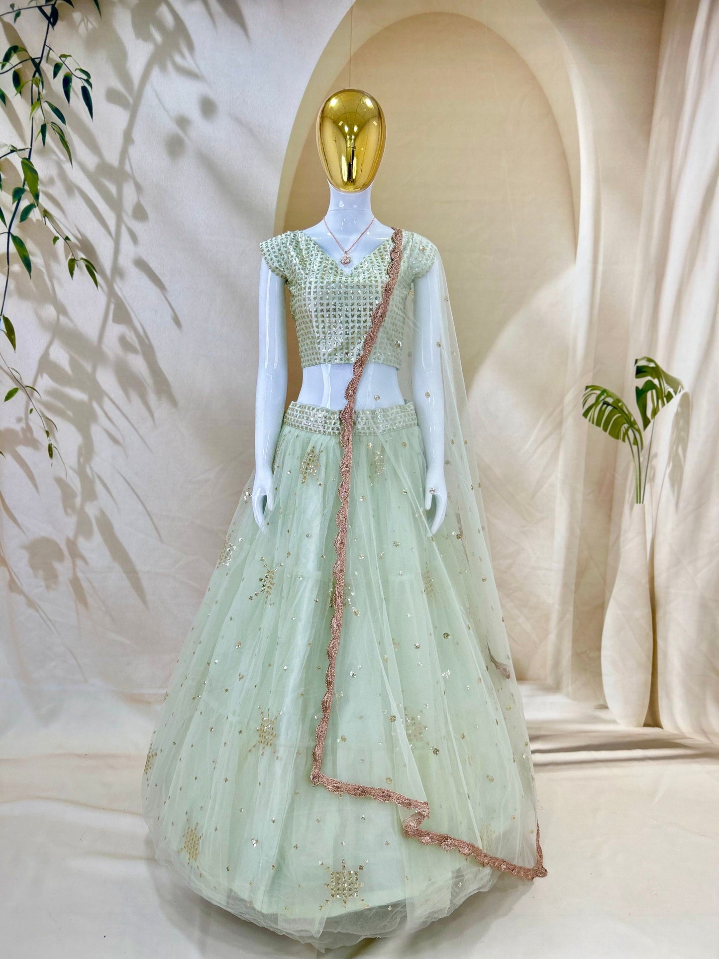 Soft Net Zari Sequence & Embroidery Lehenga