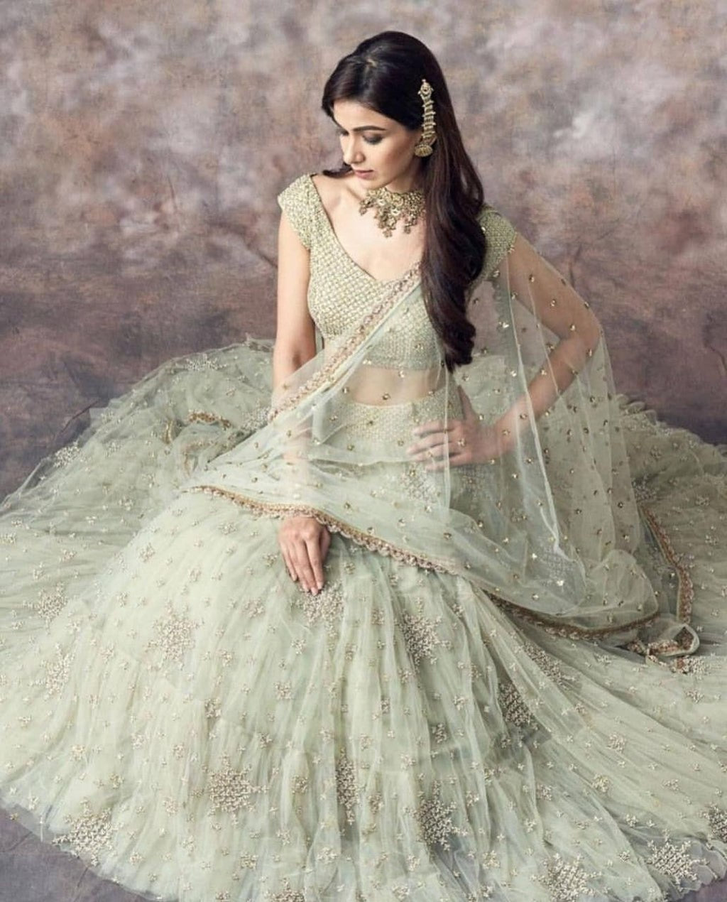 Soft Net Zari Sequence & Embroidery Lehenga