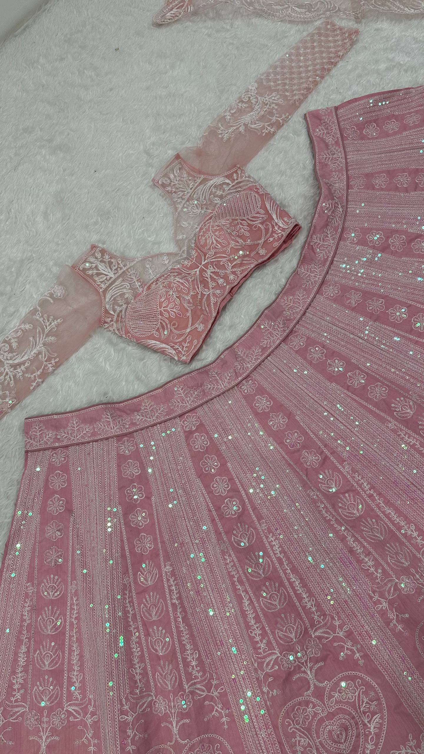 Slub silk lehenga with Resham dori & rainbow sequins work choli