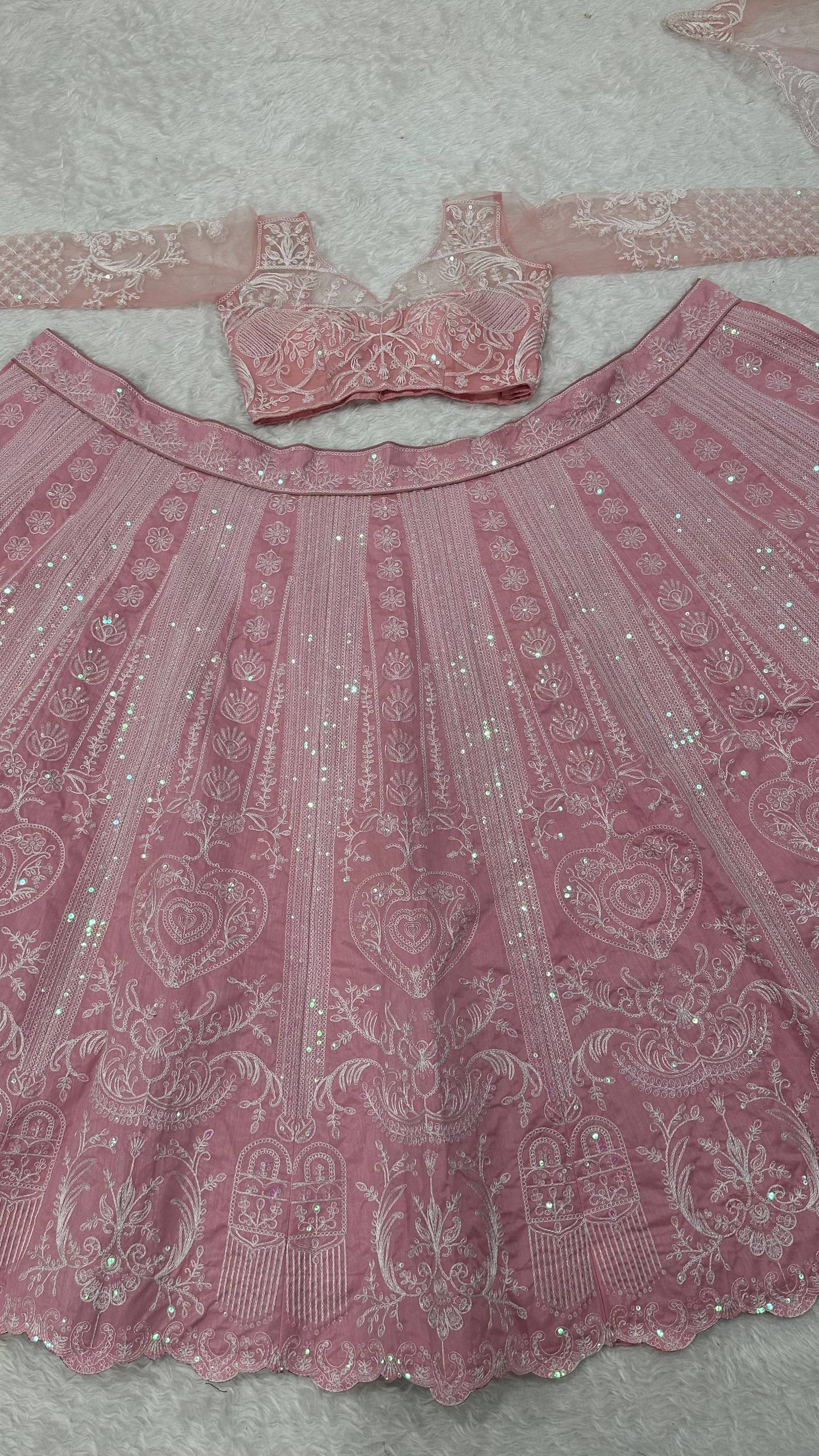 Slub silk lehenga with Resham dori & rainbow sequins work choli