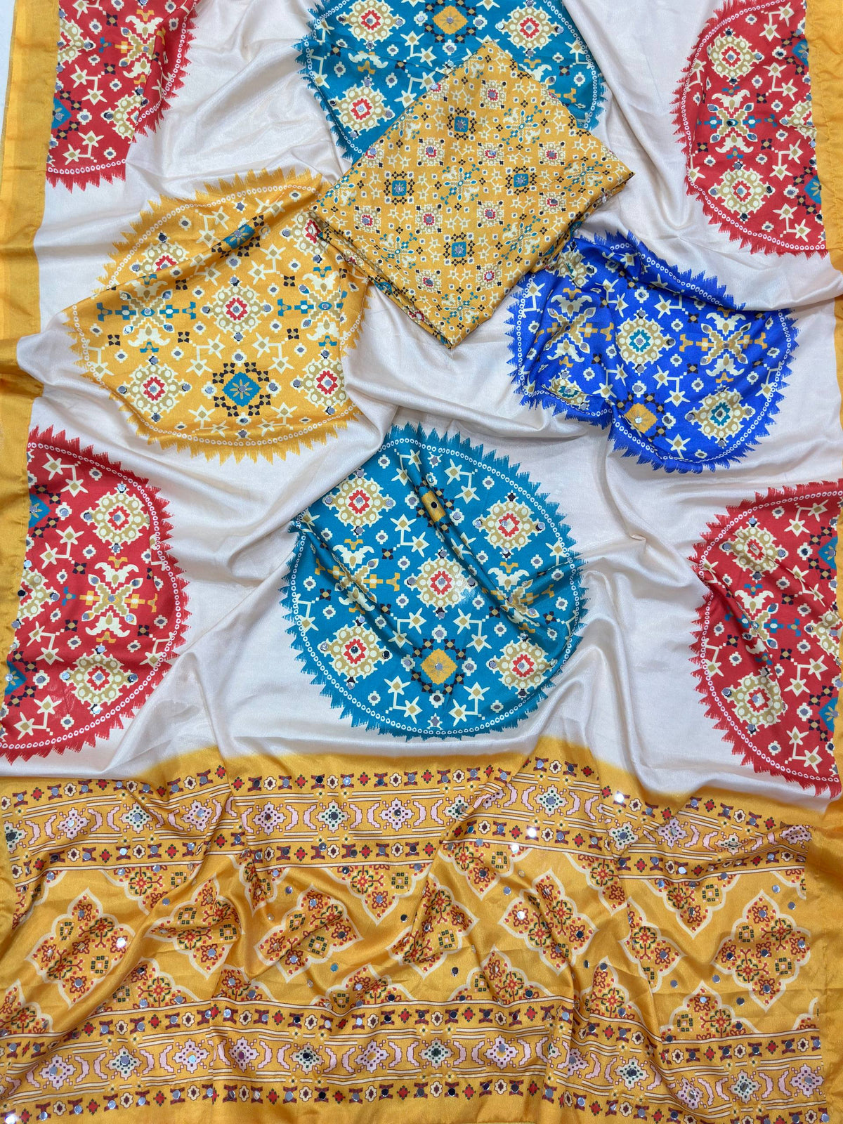 Crap Silk Digital Patola Print With Real Mirror Saree