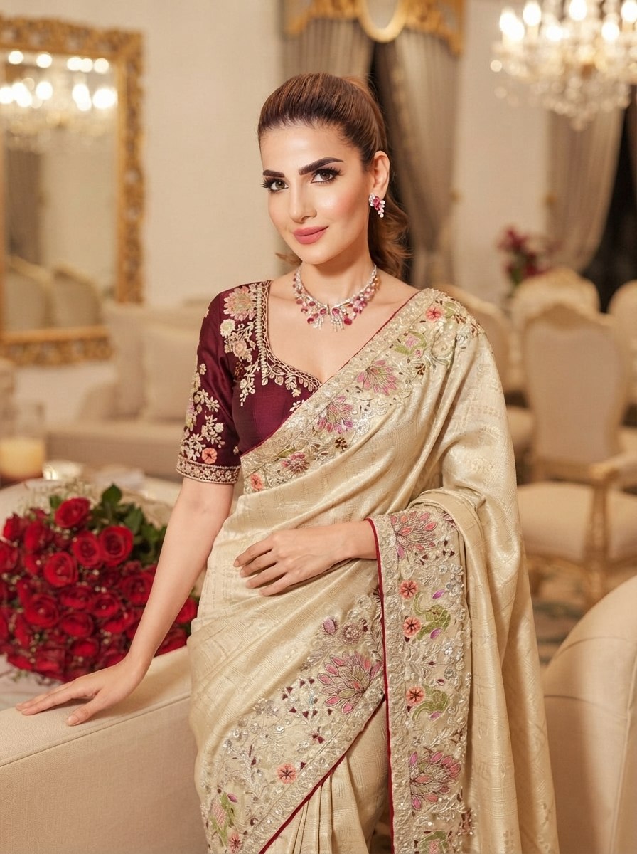 Wedding Wear Pure Kanjivarm Silk Heavy Embroidery Work Saree