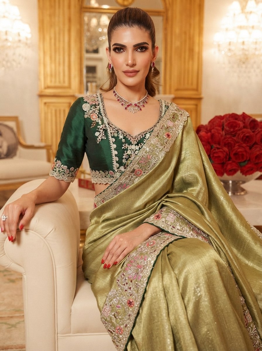 Wedding Wear Pure Kanjivarm Silk Heavy Embroidery Work Saree