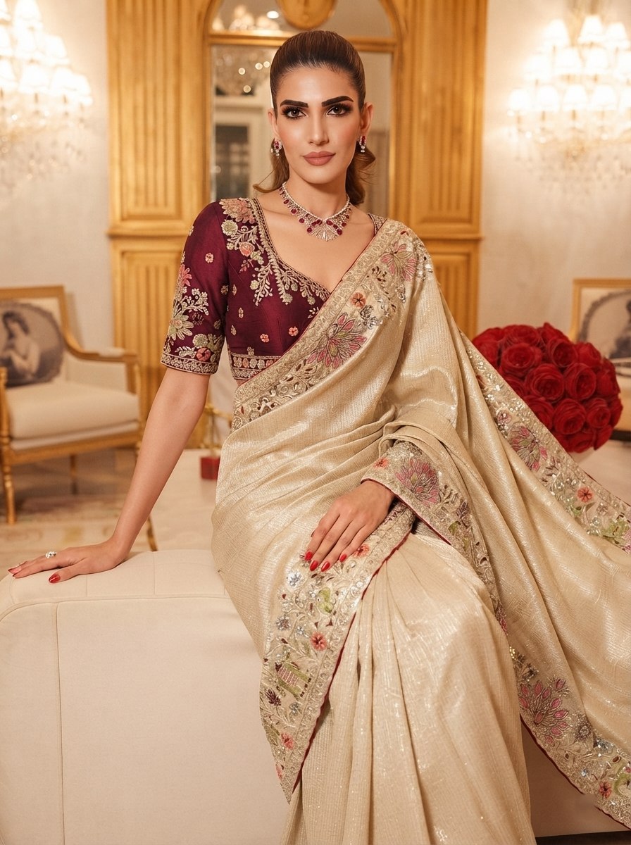 Wedding Wear Pure Kanjivarm Silk Heavy Embroidery Work Saree