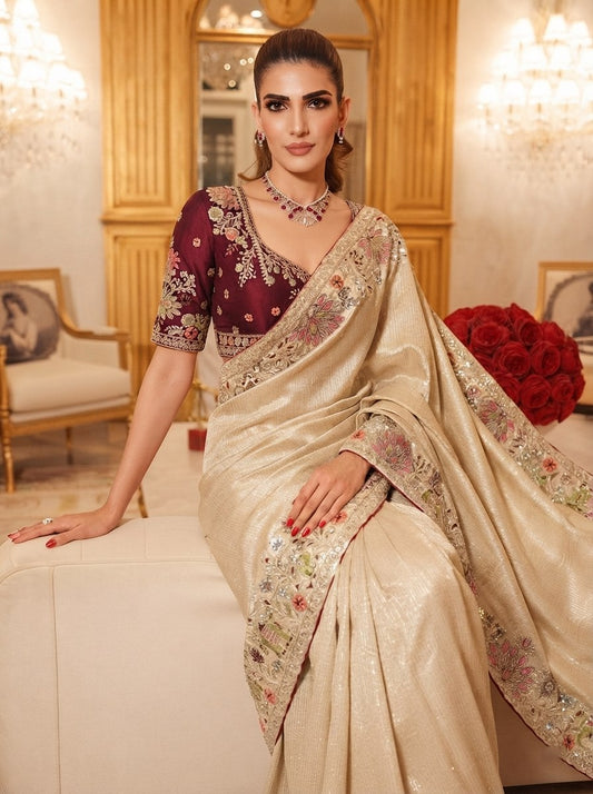 Wedding Wear Pure Kanjivarm Silk Heavy Embroidery Work Saree