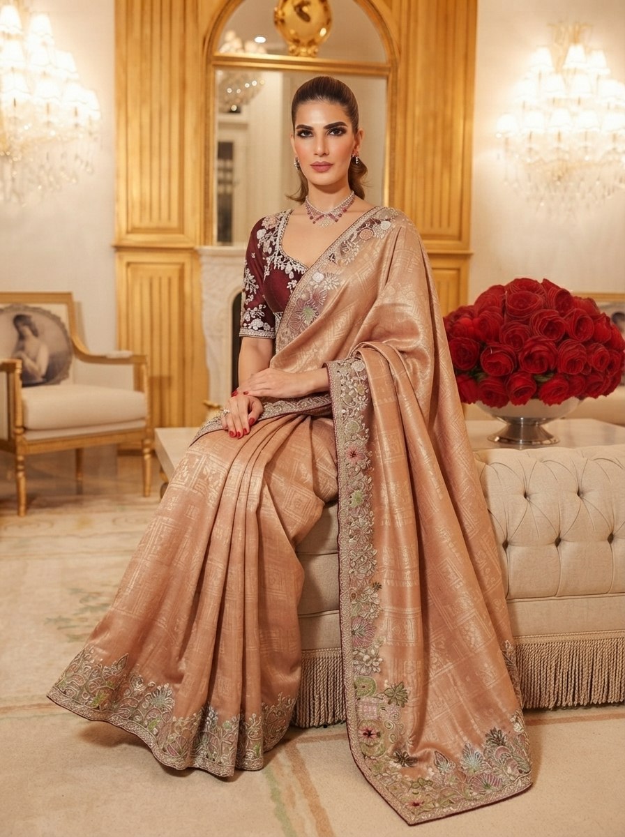 Wedding Wear Pure Kanjivarm Silk Heavy Embroidery Work Saree