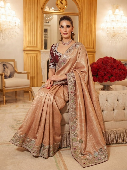 Wedding Wear Pure Kanjivarm Silk Heavy Embroidery Work Saree
