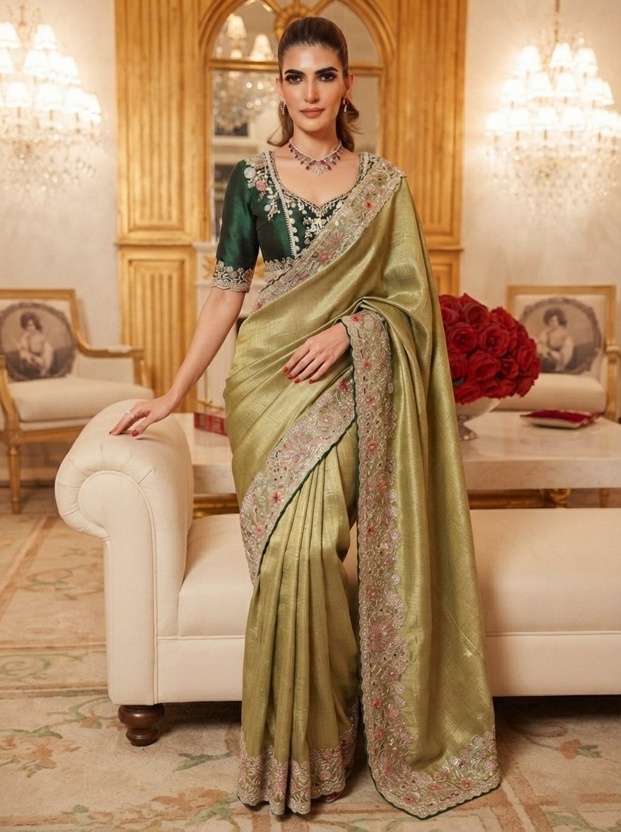 Wedding Wear Pure Kanjivarm Silk Heavy Embroidery Work Saree