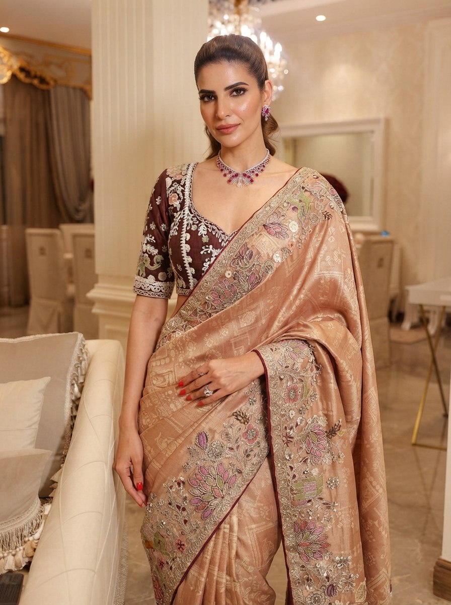 Wedding Wear Pure Kanjivarm Silk Heavy Embroidery Work Saree