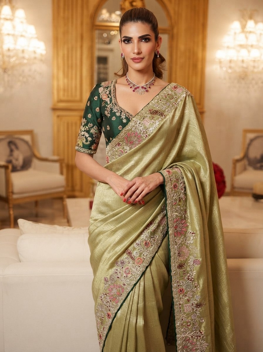 Wedding Wear Pure Kanjivarm Silk Heavy Embroidery Work Saree