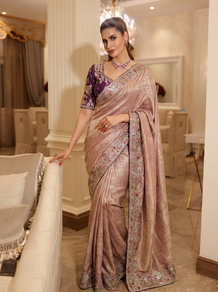 Wedding Wear Pure Kanjivarm Silk Heavy Embroidery Work Saree