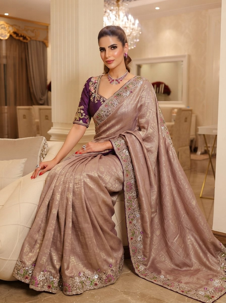 Wedding Wear Pure Kanjivarm Silk Heavy Embroidery Work Saree
