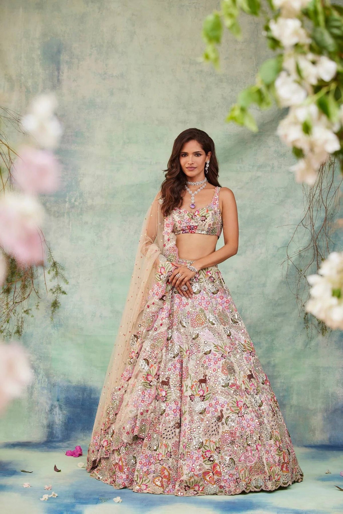 Faux Georgette lehenga with thread sequins & zari work choli