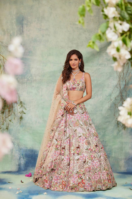Faux Georgette lehenga with thread sequins & zari work choli