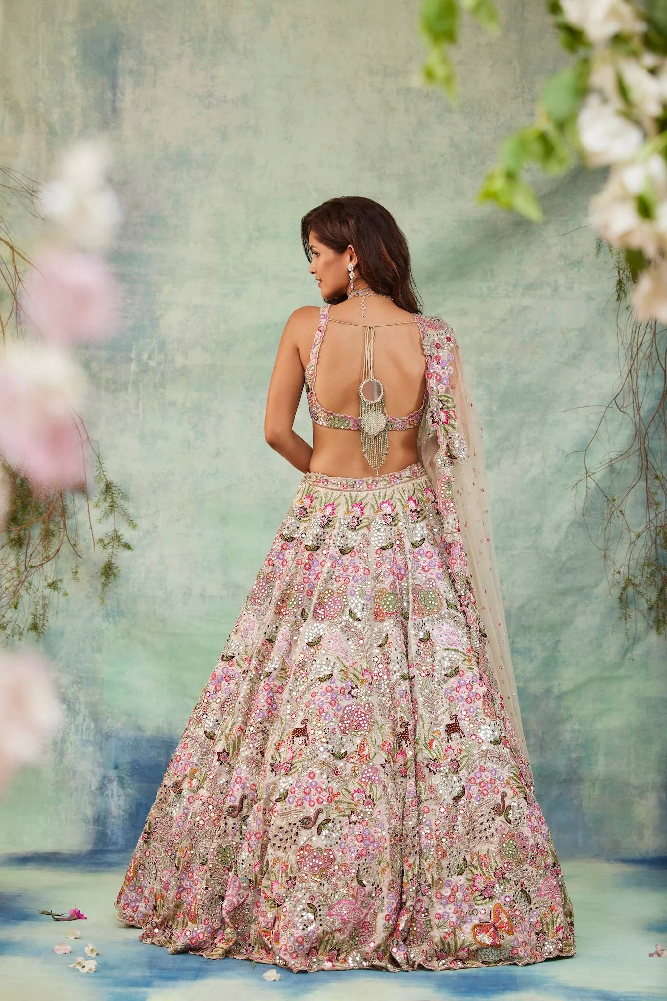 Faux Georgette lehenga with thread sequins & zari work choli