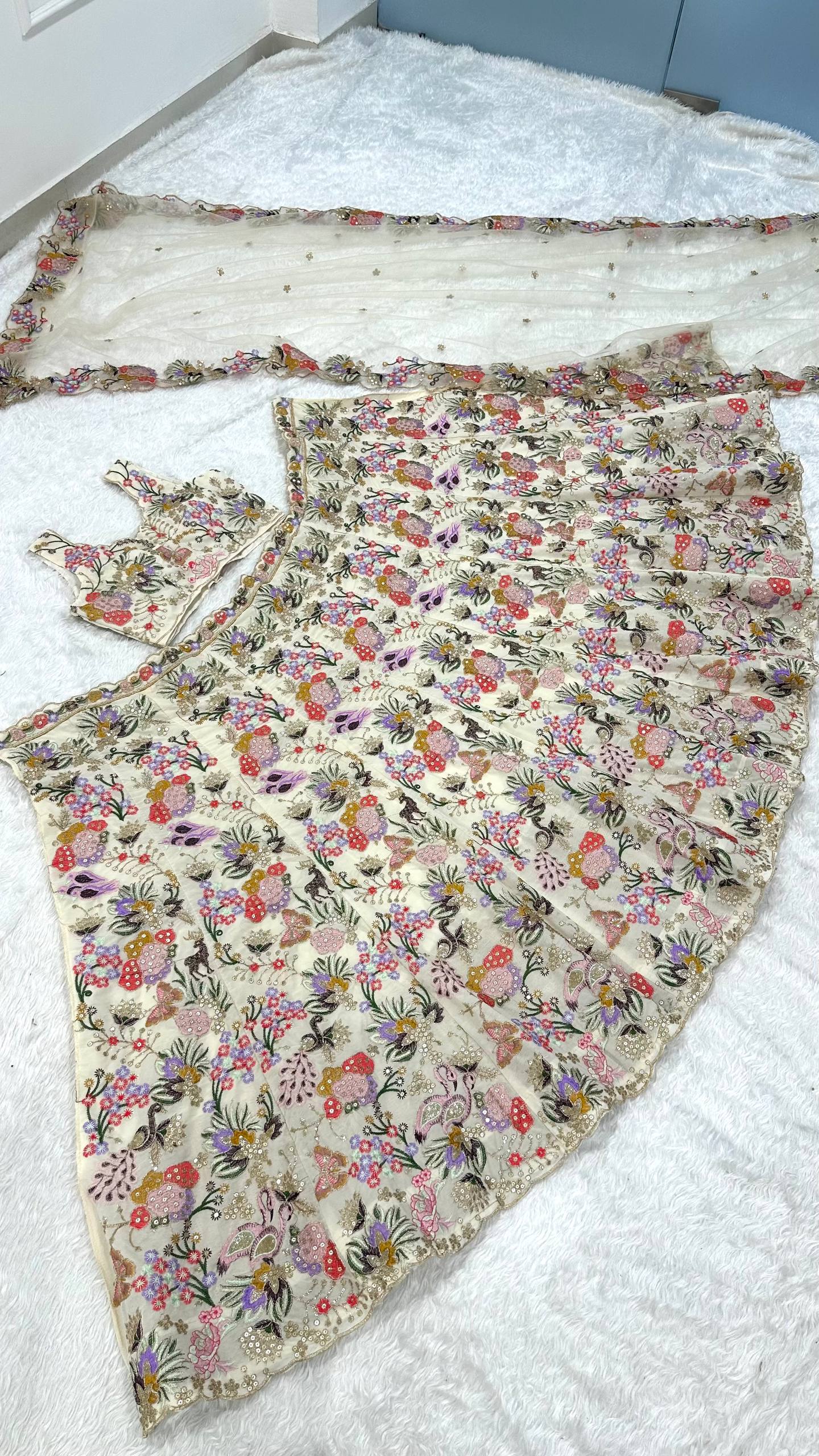 Faux Georgette lehenga with thread sequins & zari work choli