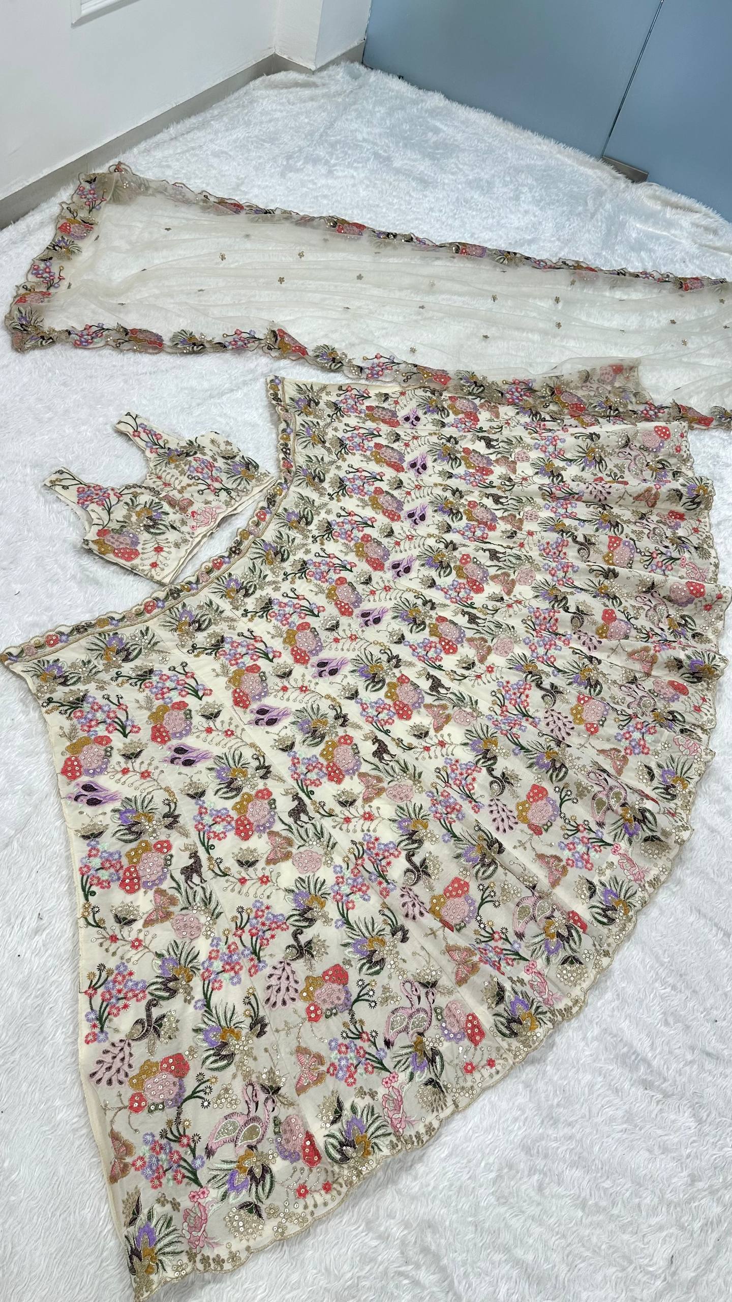 Faux Georgette lehenga with thread sequins & zari work choli