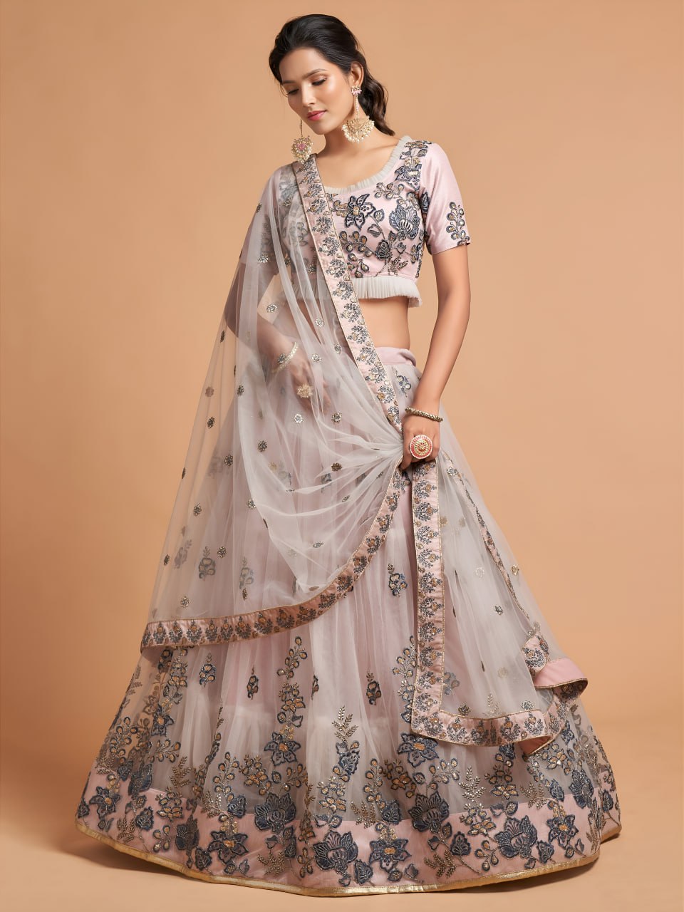 Light Grey Embroidered Lehenga Choli
