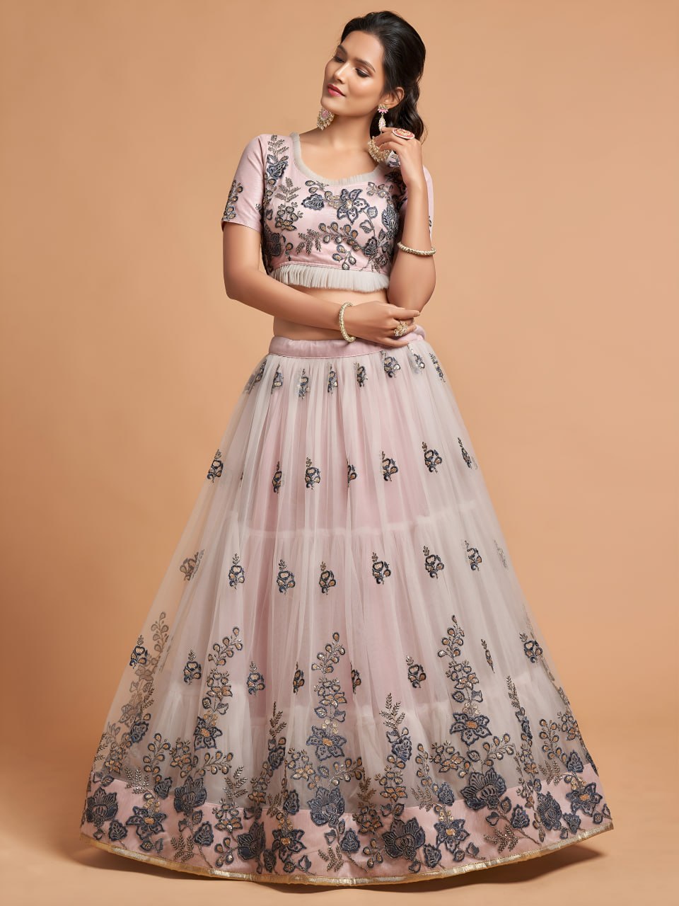 Light Grey Embroidered Lehenga Choli