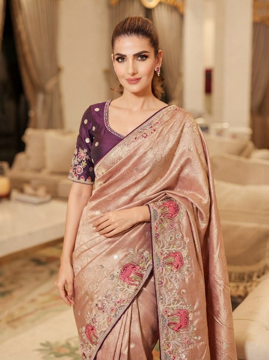 Wedding Wear Pure Kanjivarm Silk Heavy Embroidery Work Saree