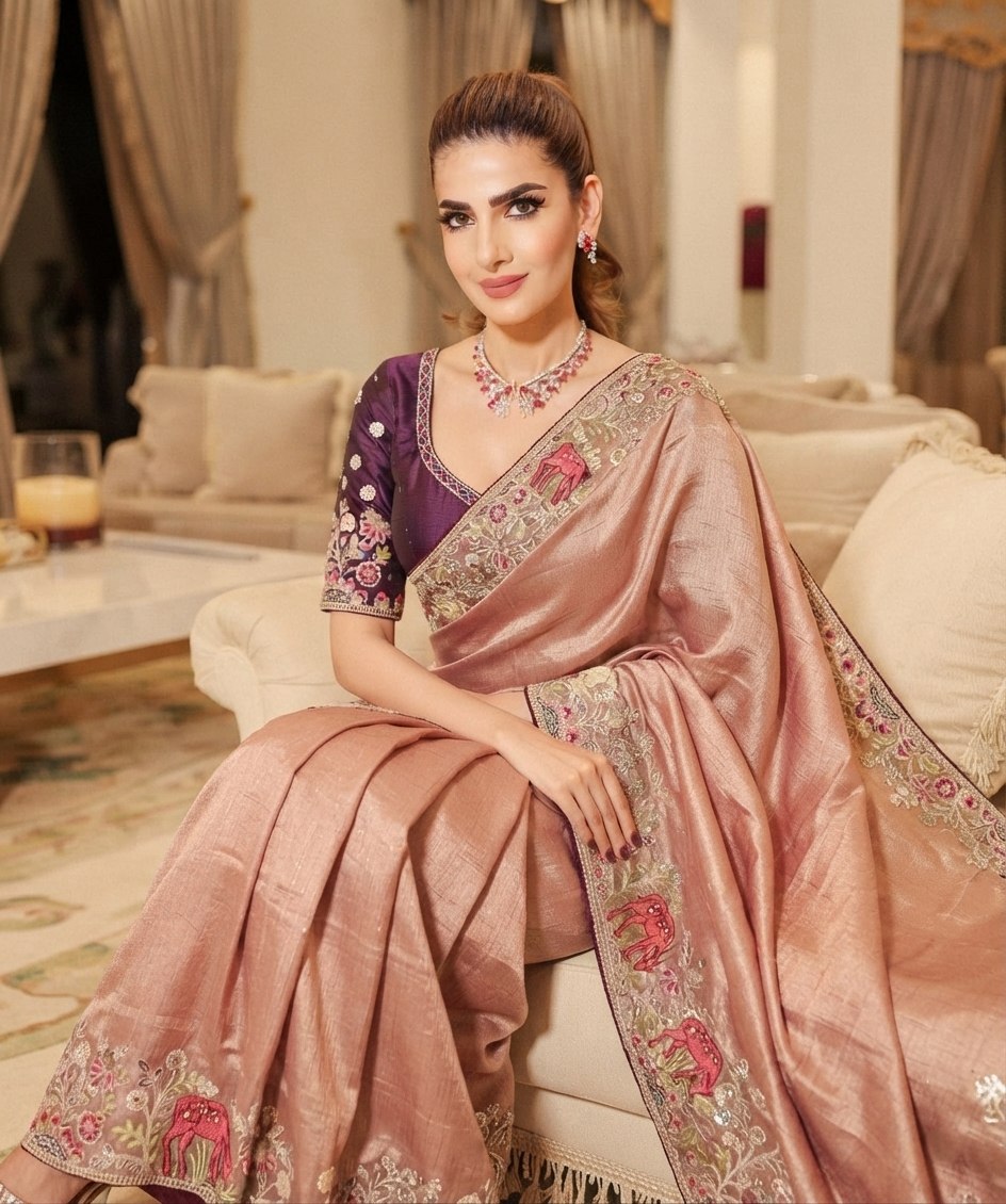 Wedding Wear Pure Kanjivarm Silk Heavy Embroidery Work Saree