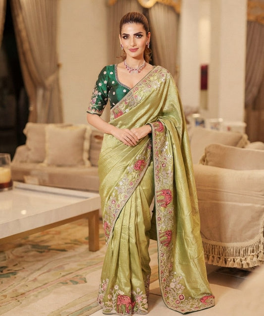 Wedding Wear Pure Kanjivarm Silk Heavy Embroidery Work Saree