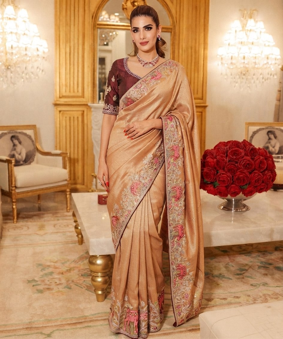 Wedding Wear Pure Kanjivarm Silk Heavy Embroidery Work Saree