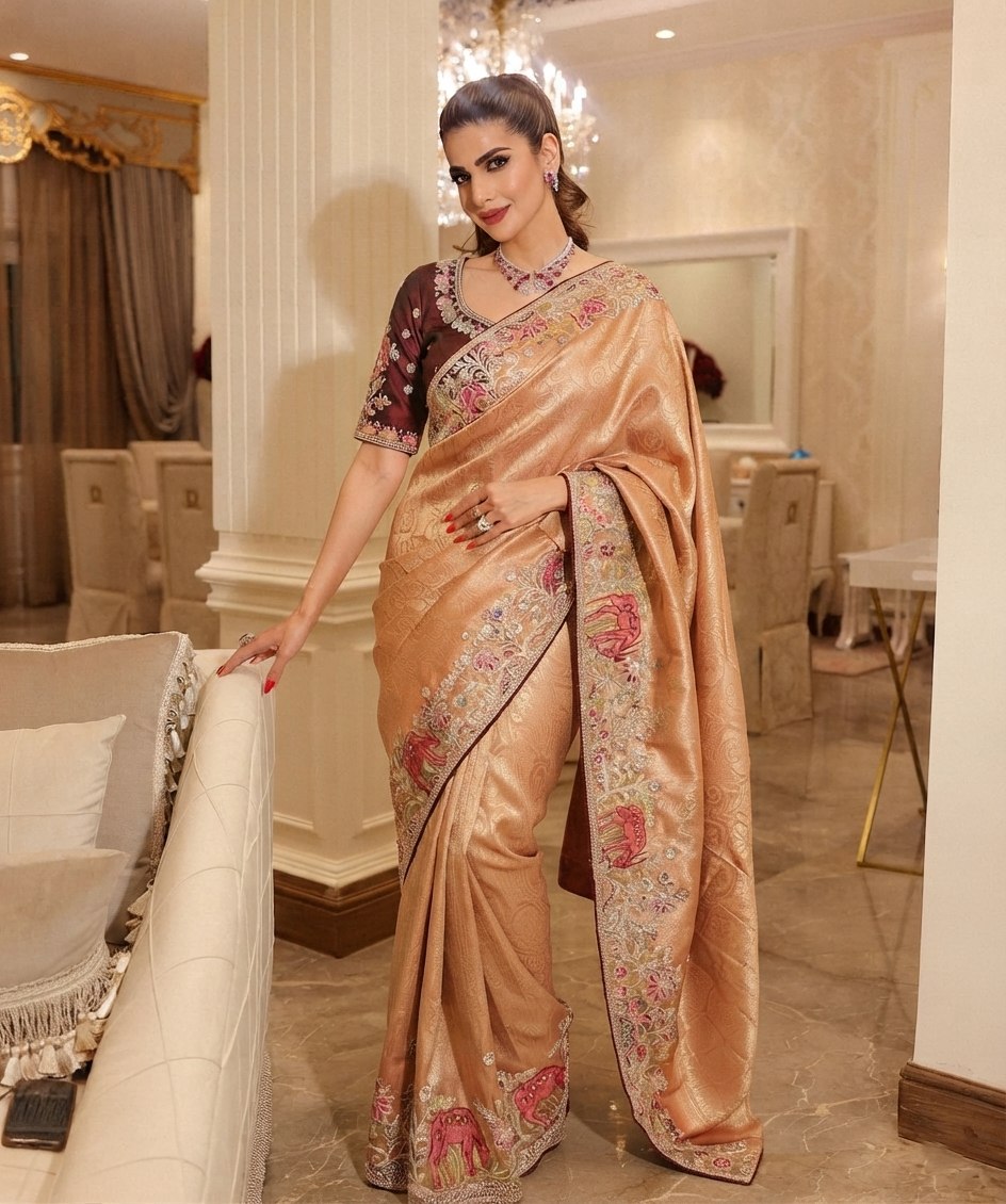Wedding Wear Pure Kanjivarm Silk Heavy Embroidery Work Saree