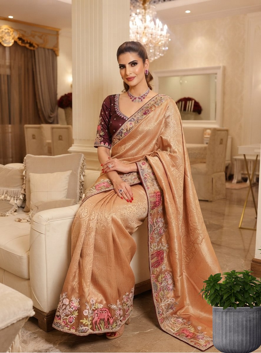Wedding Wear Pure Kanjivarm Silk Heavy Embroidery Work Saree