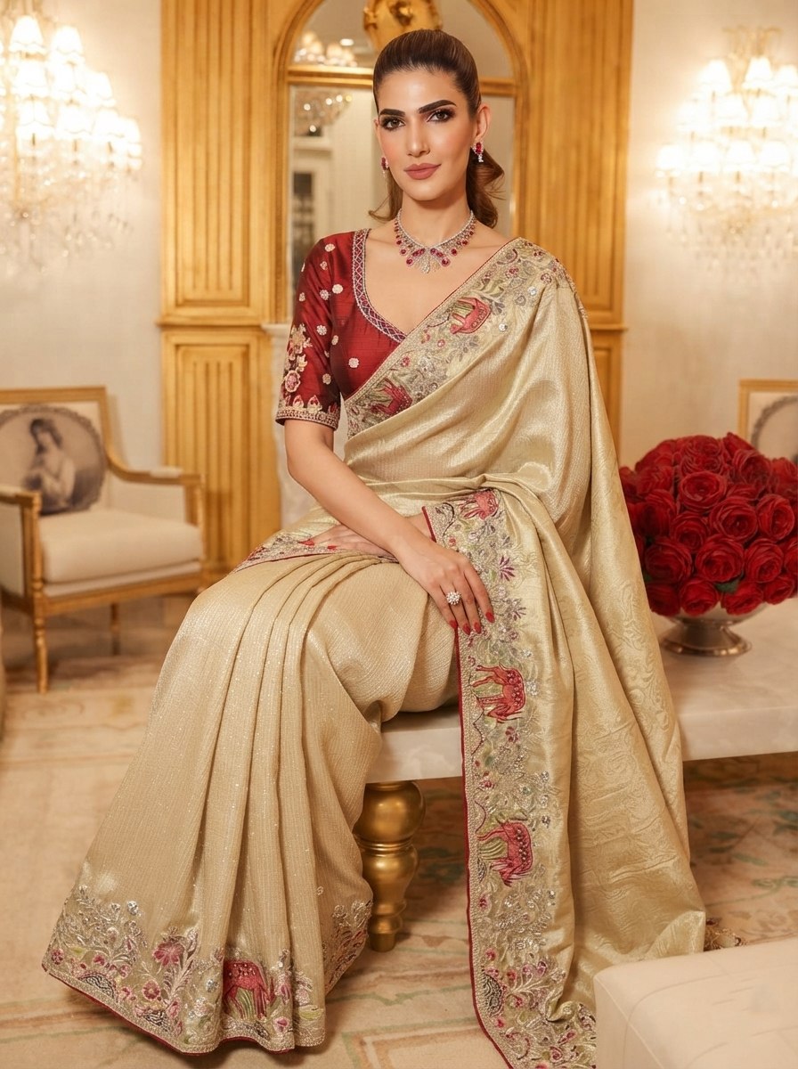 Wedding Wear Pure Kanjivarm Silk Heavy Embroidery Work Saree