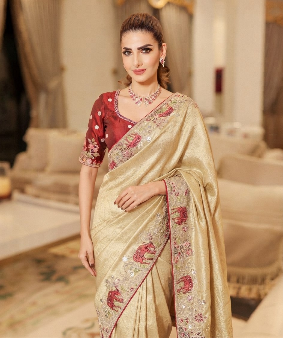 Wedding Wear Pure Kanjivarm Silk Heavy Embroidery Work Saree