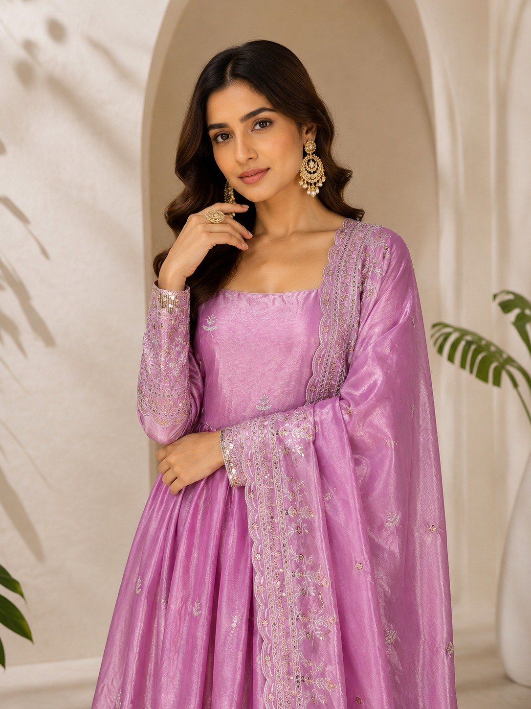 Premium Fandy Satin Zari Sequence Embroidery Work Gown